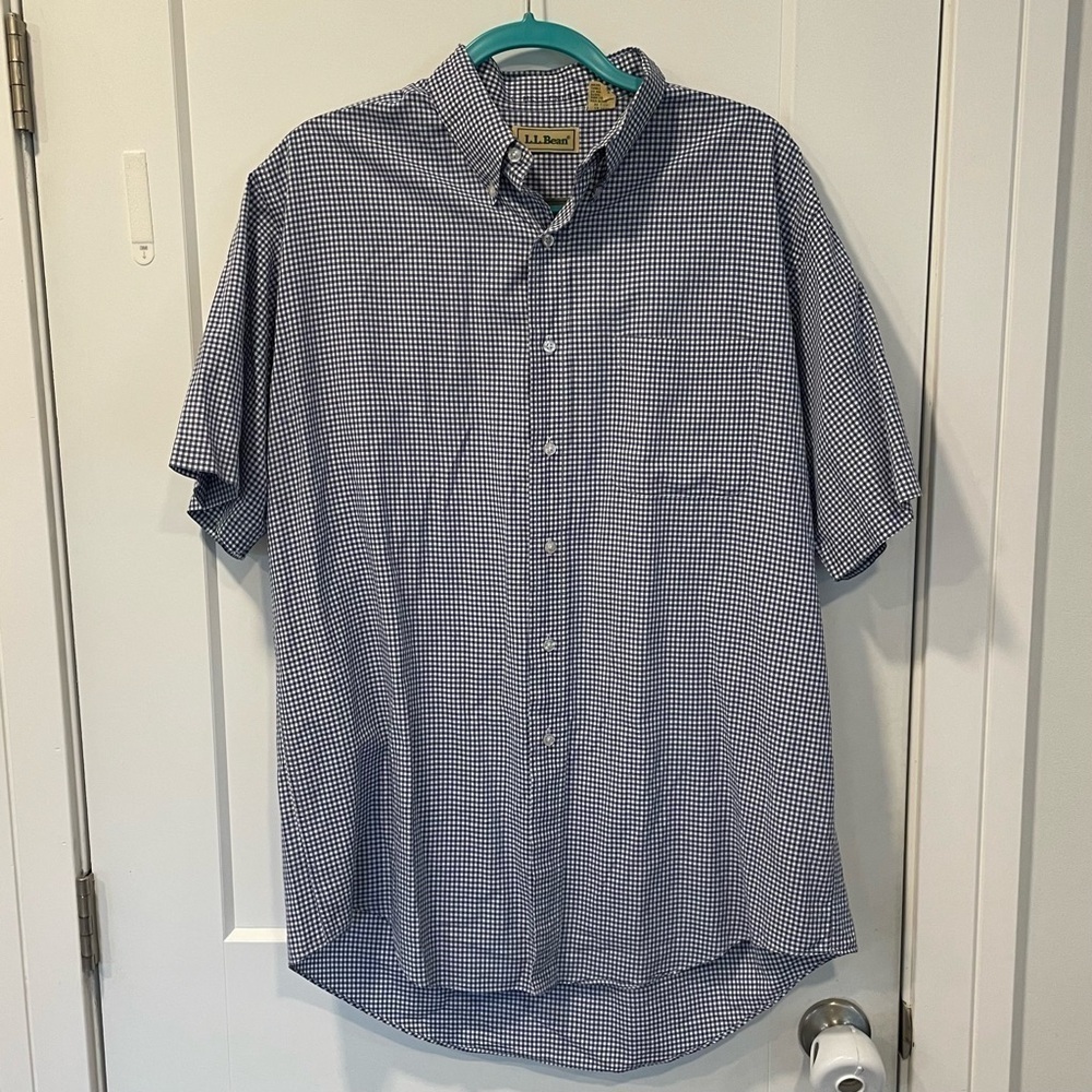 LL Bean Blue Casual Button Down Shirt Vintage Mens size Large Tall